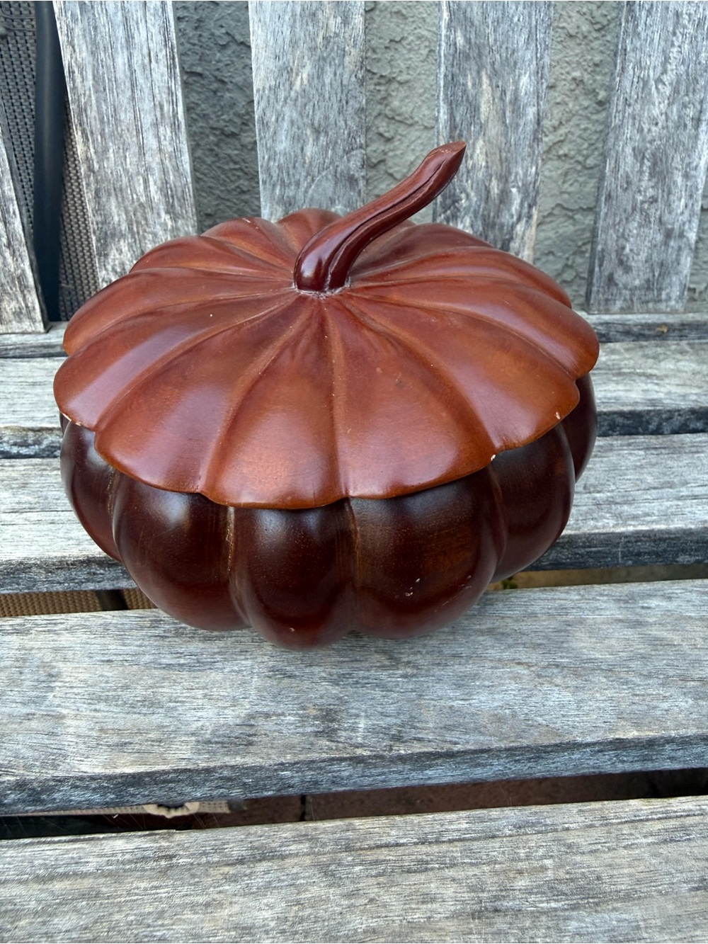 Pumpkin Shaped Wood Trinket Box with Lid, Brown Fall Decor, 6”